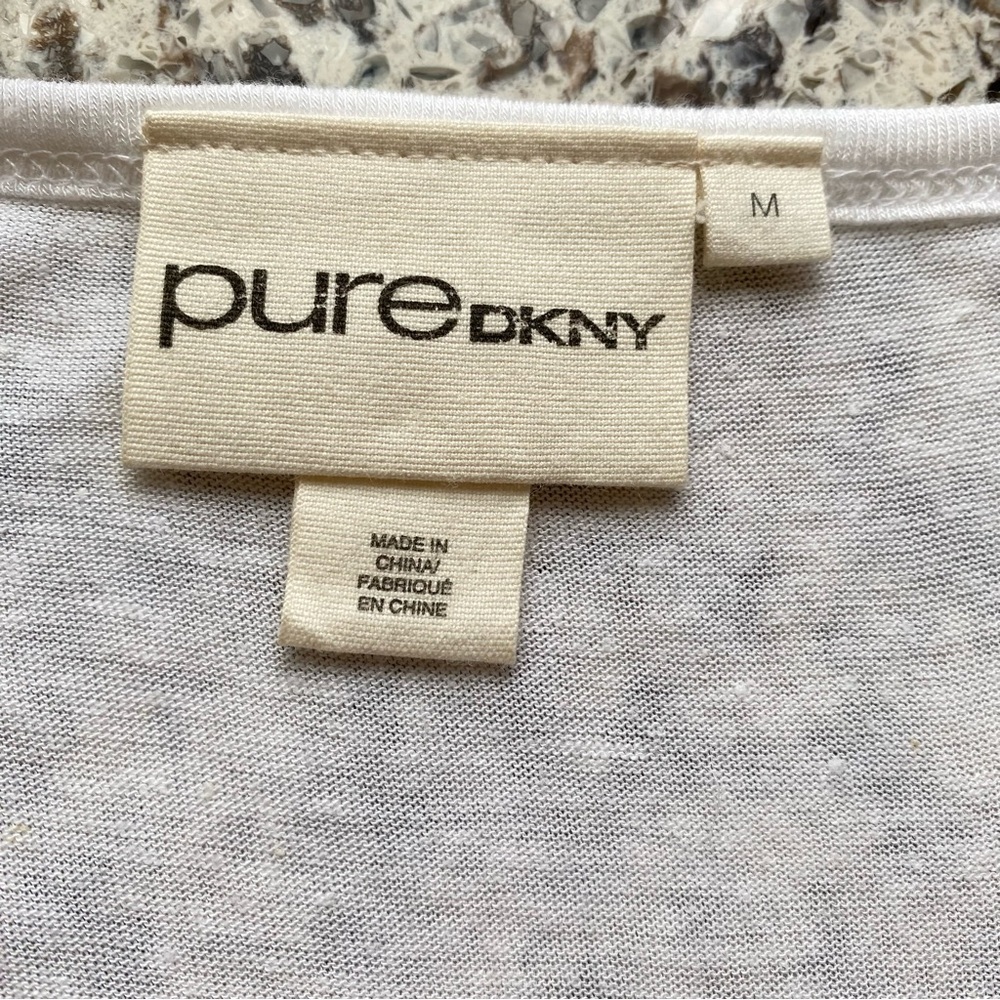 PURE DKNY Women’s Linen Blend Tank Tunic Top Shark-bite Hem White M - Picture 5 of 6